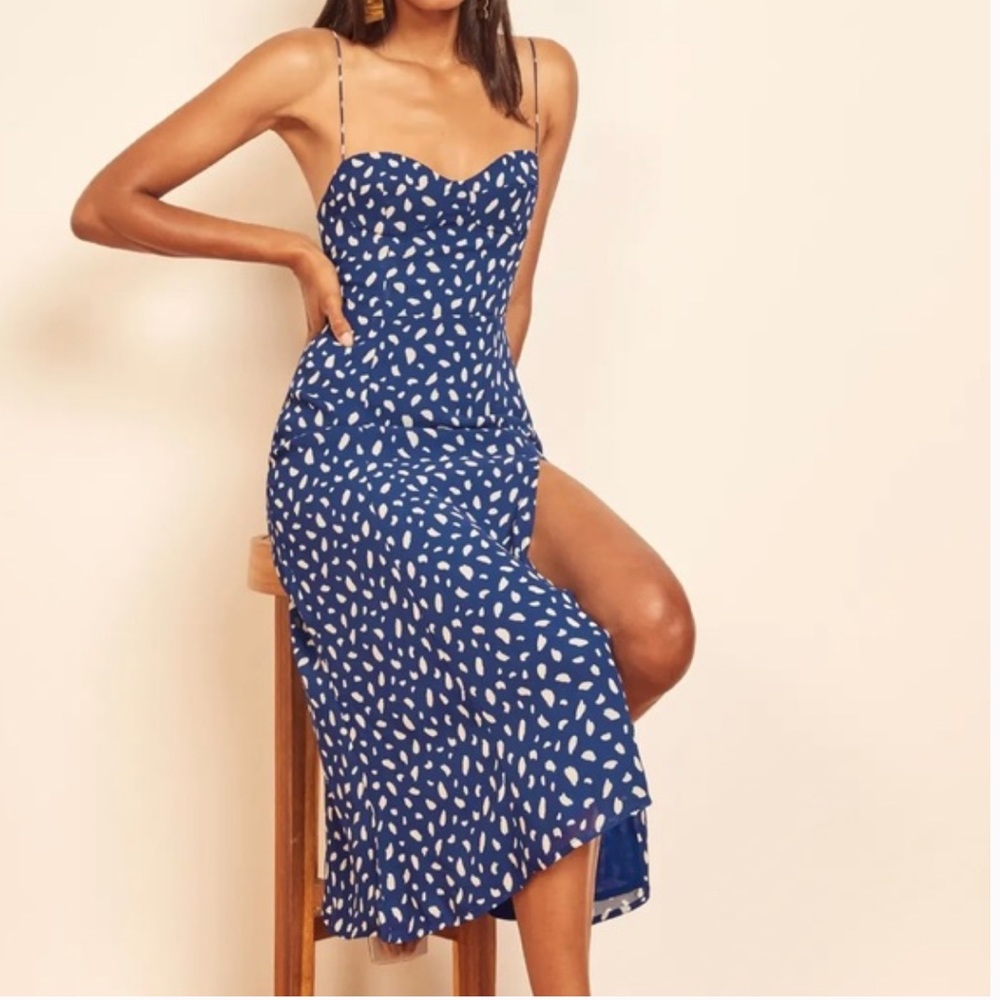 Reformation Blue & White Spotted Midi Dress - Picture 8 of 8